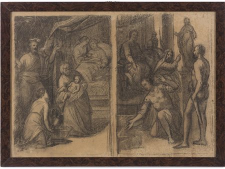 Anonimo Anonimo (XIX secolo) Scene bibliche 39,5x55,5 cm Matita su carta