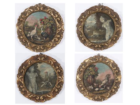 Anonimo Anonimo (XIX secolo) 4 dipinti su rame 17 cm Olio su rame