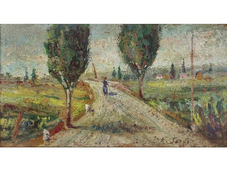Giulio Sorbi Giulio Sorbi (1883-1975) Paesaggio con figure 5,5x11,5 cm Olio...