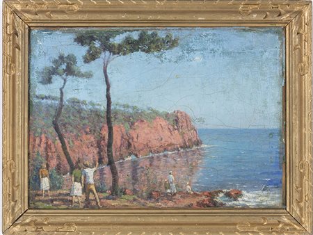 Firma illegibile Firma illegibile (XX secolo) Marina con personaggi 33,3x46,5...