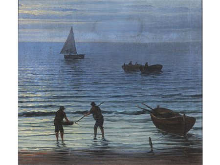 Anonimo Anonimo (XX secolo) Marina 45x56 cm Olio su tela