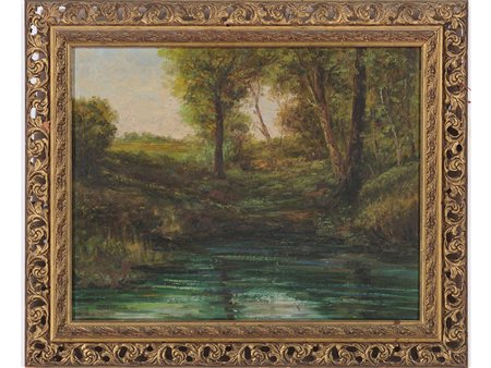 P. Gianetti P. Gianetti (XX secolo) Paesaggio 50x40 cm Olio su cartoncino telato
