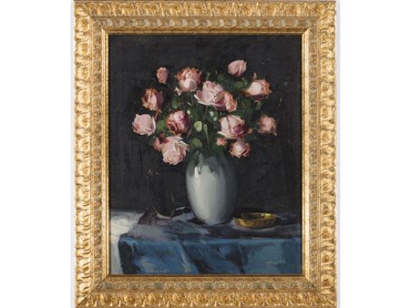 Vilmos Murin Vilmos Murin (1891-1952) Vaso con fiori 68x55 cm Olio su tela