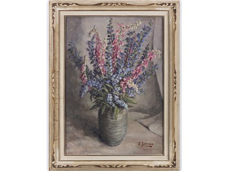 L. Zomers L. Zomers (XX secolo) Vaso con fiori 70x50 cm Olio su tela