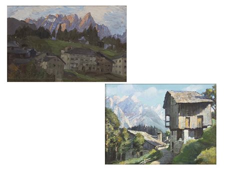 Edgardo Rossaro Coppia di dipinti di Edgardo Rossaro (1882-1972) Valle di...