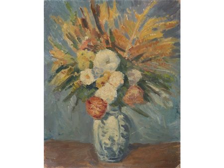 Giuseppe Pupin Giuseppe Pupin (Schio 1907-2003) Vaso con fiori 50x40 cm Olio...