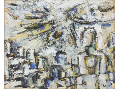 Eduardo Palumbo Eduardo Palumbo (1932-2018) Città 40x49 cm Olio su cartoncino