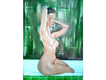 Francesco Fasano Francesco Fasano (1966) Bagnante 40X30 cm Olio su cartoncino...