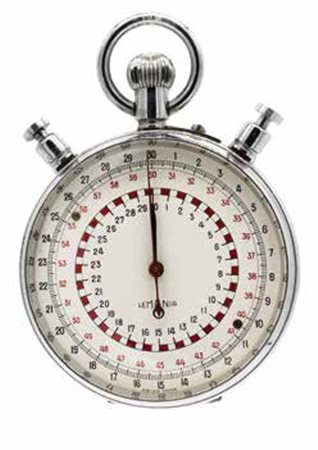 CRONOMETRO DA GARA LEMANIA in acciaio con quadrante bianco e numeri arabi,...