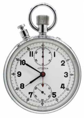 CRONOGRAFO DA GARA LEMANIA in acciaio con quadrante bianco e numeri arabi,...