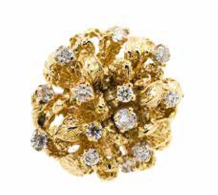 ANELLO in oro giallo con brillanti, gr. 11,7, misura 13