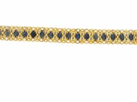 BRACCIALE in oro giallo con zaffiri cabochon e perline, gr. 101,3
