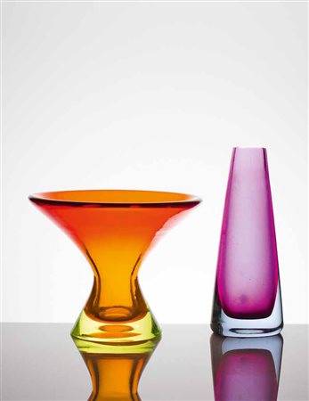 CENEDESE Vaso in vetro sommerso nei toni dell’arancione, anni ‘60. altezza:...
