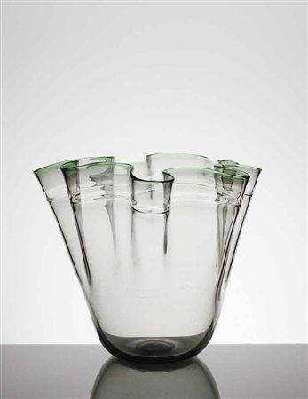 VISTOSI Vaso fazzoletto in vetro trasparente con bordo decorato nei toni del...