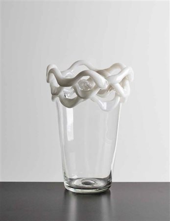 GECARA Vaso in vetro trasparente con collo decorato con applicazioni in...