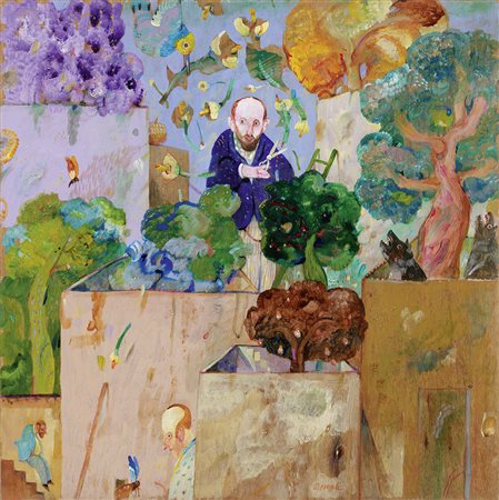 Antonio Possenti, Lucca 1933 - 2016, Un giardiniere, 1996, Olio su tavola, cm...