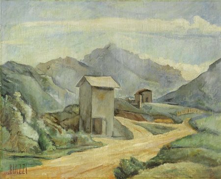 Sandro Biazzi, Milano 1898 - Roma 1947, Paesaggio, 1932, Olio su compensato,...