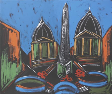 Tano Festa, Roma 1938 - 1987, Piazza del Popolo, anni Ottanta, Acrilico su...