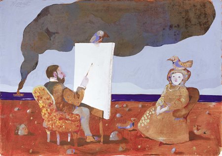 Antonio Possenti, Lucca 1933 - 2016, Pittore e modella, Olio su cartone...