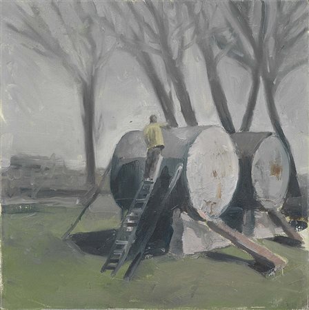 Radu Comsa, Sibiu 1975, Senza titolo, 2007, Olio su tela, cm 40,5x40,5, Firma...