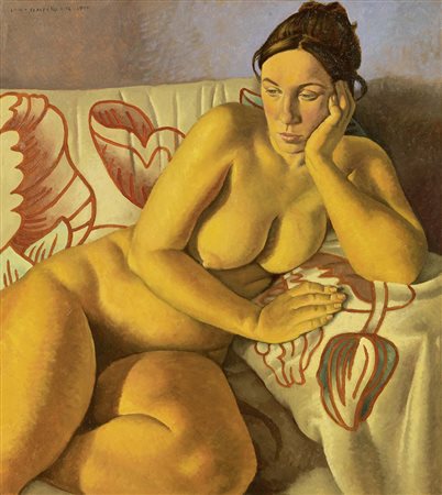 Livio Scarpella, Ghedi (Bs) 1969, Nudo giallo, 1999, Olio su tela, cm 90x79,...