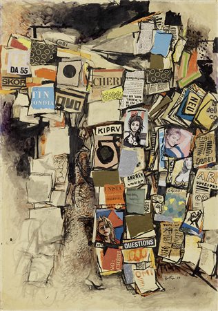 Renato Guttuso, Bagheria (Pa) 1912 - Roma 1987, Edicola, 1964, Collage e...