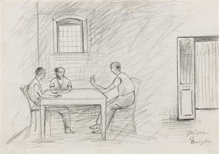 Ottone Rosai, Firenze 1895 - Ivrea (To) 1957, Giocatori di carte, 1941,...