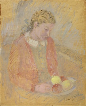 Pio Semeghini, Quistello (Mn) 1878 - Venezia 1964, Ragazza con frutta, 1940,...