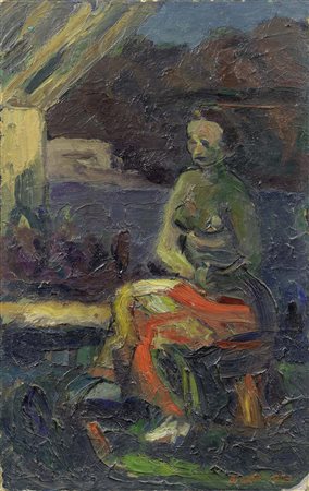 Renato Birolli, Verona 1905 - Milano 1959, Donna seduta, 1943, Olio su tela,...