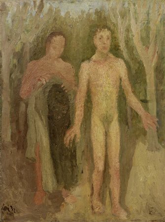 Mario Mafai, Roma 1902 - 1965, Figure, 1932, Olio su tavola, cm 42,2x31,7,...