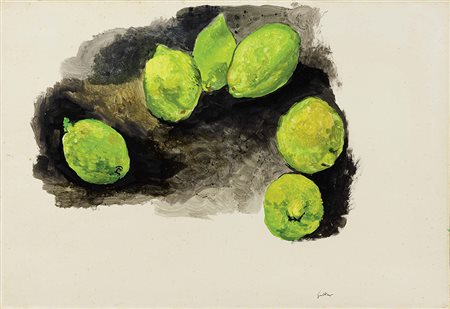 Renato Guttuso, Bagheria (Pa) 1912 - Roma 1987, I limoni, Tecnica mista su...