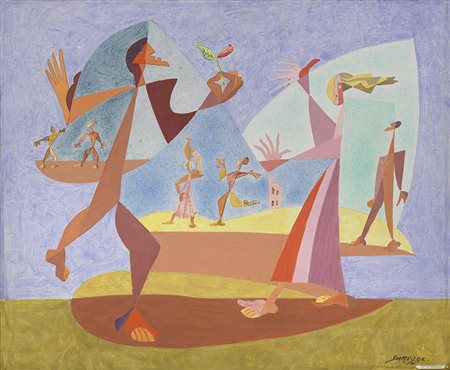 Léopold Survage, Mosca 1879 - Parigi 1968, La rencontre, 1954, Tempera su...