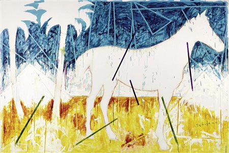 Mario Schifano, Homs 1934 - Roma 1998, Senza titolo (Oasi con cavallo), 1979,...