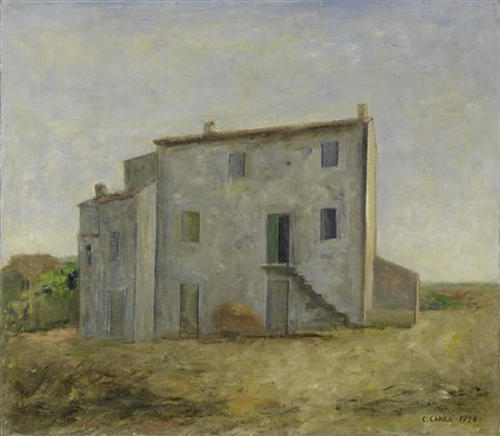 Carlo Carrà, Quargnento (Al) 1881 - Milano 1966, Casa colonica, 1928, Olio su...