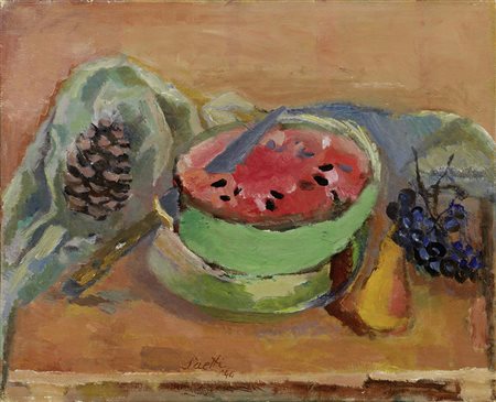 Bruno Saetti, Bologna 1902 - 1984, Il cocomero, 1944, Olio su tela, cm....