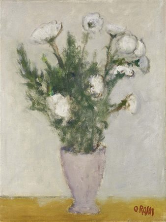 Ottone Rosai, Firenze 1895 - Ivrea (To) 1957, Fiori bianchi, Olio su tela,...