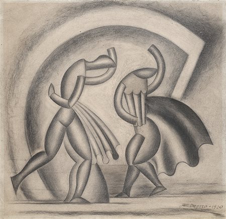 Fortunato Depero (Malosco 1892 - Rovereto 1960)"Danza del vento" 1920matita e...