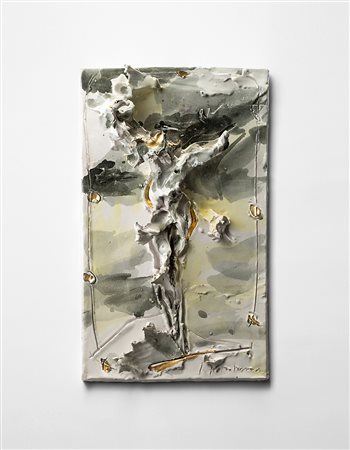 LUCIO FONTANA "Cristo" 1955-56 scultura in ceramica policroma smaltata cm...