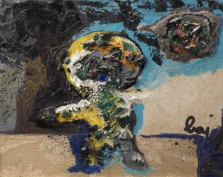 Enrico Baj (Milano 1924 - Vergiate 2003)"Piccolo" 1956collage, ovatta,...