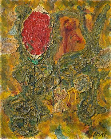 Toshimitsu Imai (Kyoto 1928 - 2002)"Le ciel brûle n.II" 1961olio su telacm...