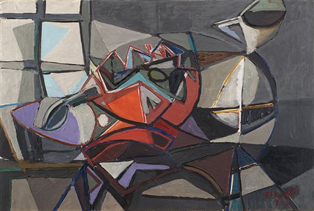 Renato Birolli (Verona 1905 - Milano 1959)"Tavola con caraffe" 1948olio su...