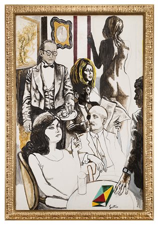 Renato Guttuso (Bagheria 1912 - Roma 1987) "Studio per il 'Caffè Greco' (con...