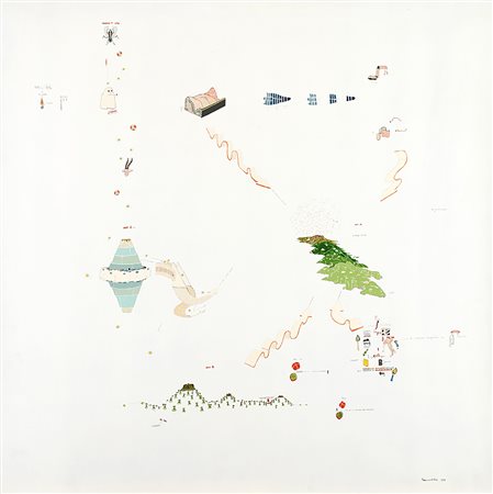 Gianfranco Baruchello (Livorno 1924)"Maremoto nell'arcipelago" 1973smalto su...