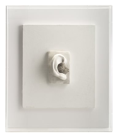 Claudio Parmiggiani (Luzzara 1943)"Senza titolo" 1983gesso e piume su...