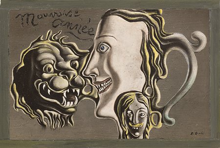 SALVADOR DALÌ "Mauvaise Année" 1937 gouache su cartolina cm 9,2x14 Firmato in...