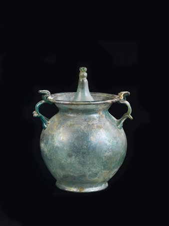 IMPORTANTE URNA CINERARIA IN VETRO Forma Morin 1977 n.4 DATAZIONE: II sec....