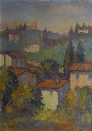 Dino Migliorini (Rignano sull'Arno, 1907 - Firenze, 2005) Paesaggio con case...