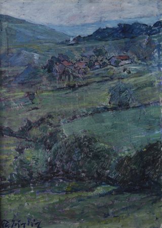 Paulo Ghiglia (Firenze, 1905 - Roma, 1979) Paesaggio, 1973 Olio su tela, cm....