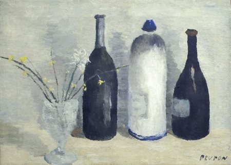 Guido Peyron (Firenze, 1898 - 1960) Natura morta con tre bottiglie, (1942-44)...