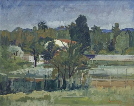 Alfiero Cappellini (Pistoia, 1905 - 1969) Paesaggio, 1944 Olio su tela, cm....
